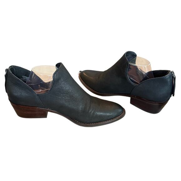 Lucky Brand Black Leather LP Freezia Booties Western Low Heel Ankle Boots 10M - Picture 3 of 8